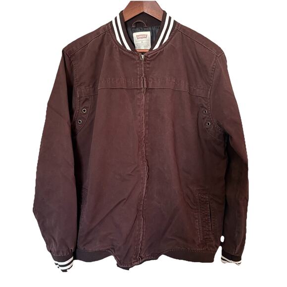 Levi's Brown Bomber/Varsity Jacket Men’s Medium Mock Neck Full Zip Pockets - Picture 1 of 16
